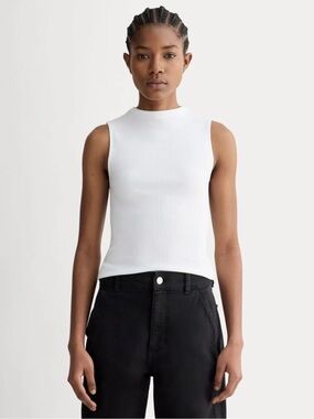 New Everlane THE LUXE RIB FUNNEL-NECK TANK in White Size M